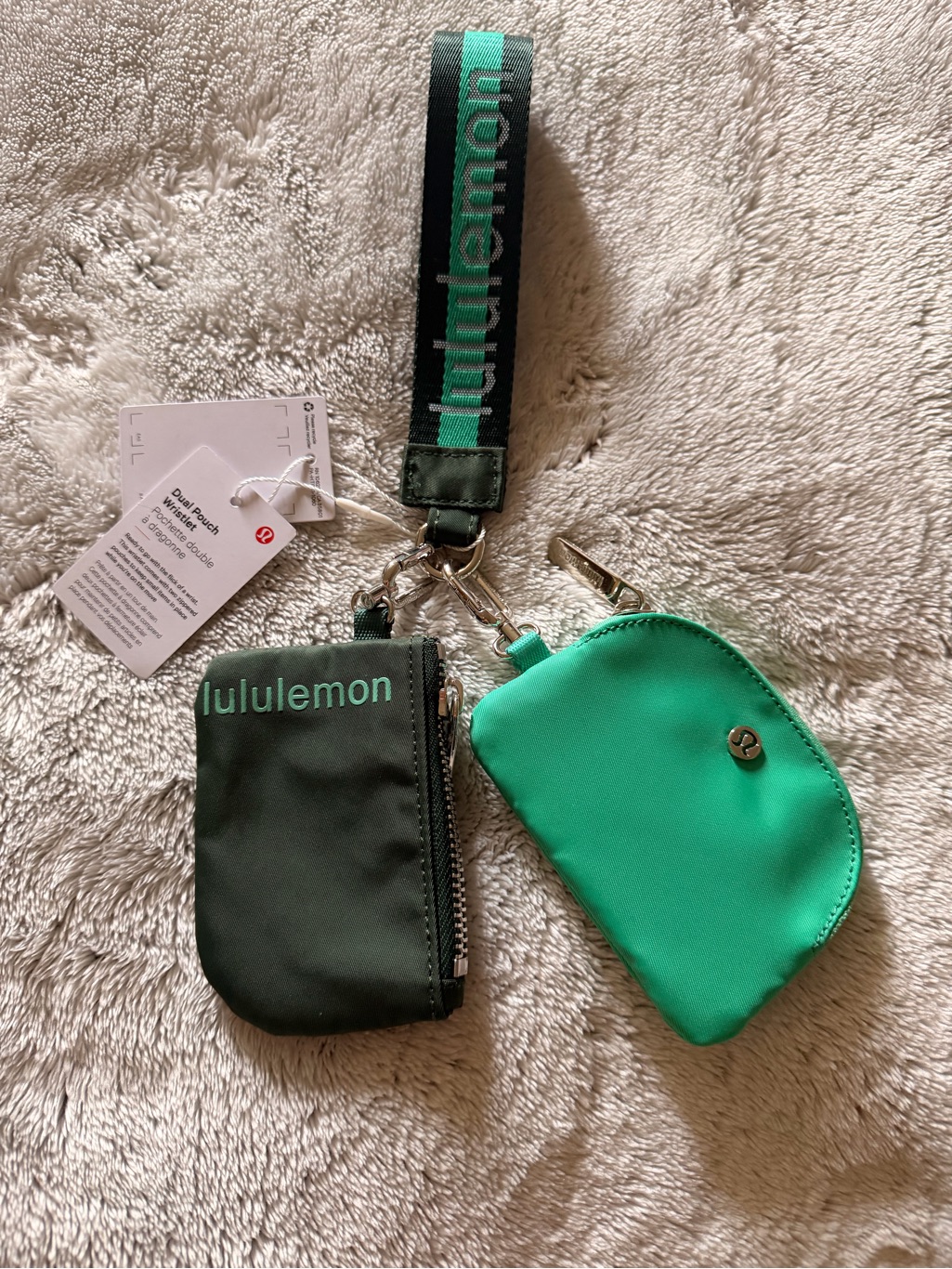 Lululemon Athletica Green And Dark Green Key  Card Holder Set
